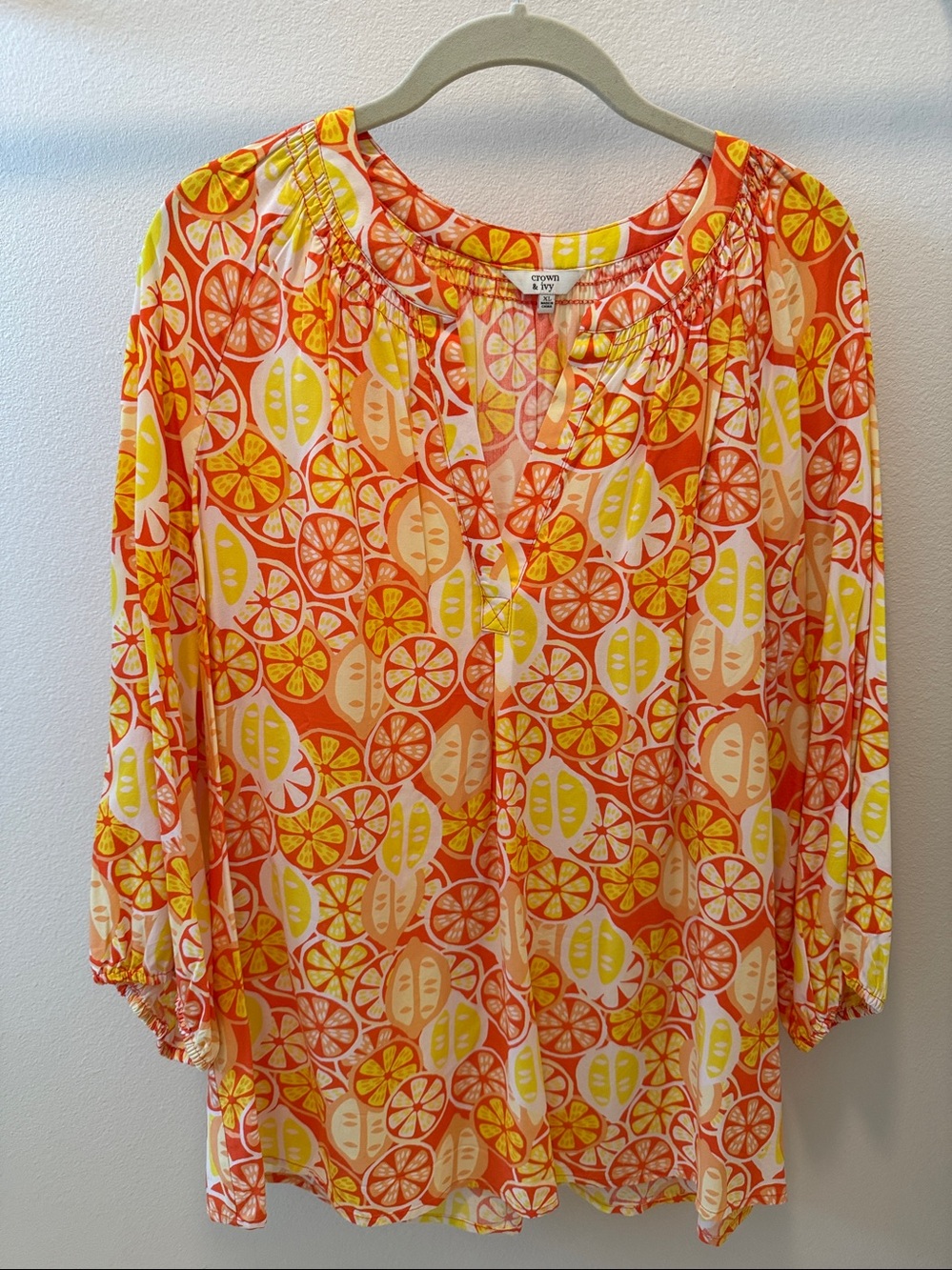crown & ivy Citrus Slice Peasant Blouse - Orange, Yellow, Cream